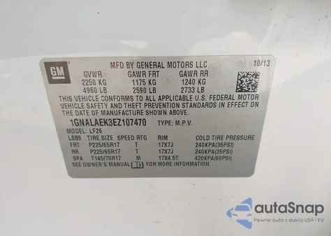 2014 Chevrolet Equinox Ls z USA, uszkodzony, nr VIN 1GNALAEK3EZ107470